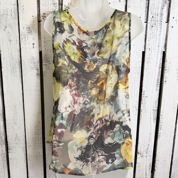 Liz Claiborne 2 Pc Floral Sheer Top With Camisole Size Large Sleeveless Cottage - Picture 8 of 13